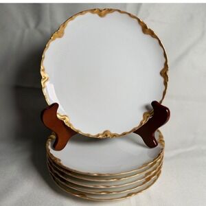 Haviland France Limoges White Gold Scalloped Rim Porcelain Plates Set of 6 7'